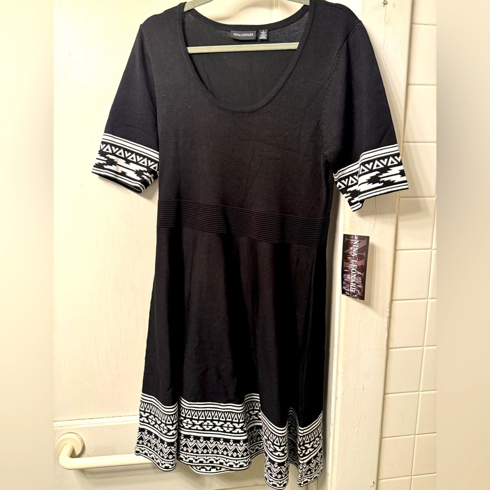 Black and White Knit Flaired Sweater Dress - NWT Large